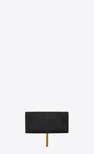 kate tassel clutch nera in coccodrillo stampato